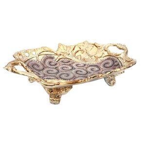 Ambrose Chrome Plated Gold Crystal Embellished Ceramic Pedestal Platter